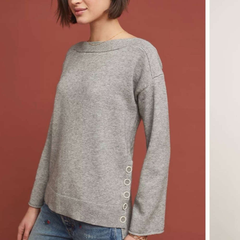 Anthropologie Fresnel Pullover Nautical Buttoned Sweater Size XS Gray - Picture 4 of 16